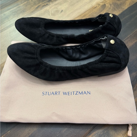 Stuart Weitzman Shoes - Stuart Weitzman Gabby Scrunch Black Suede Leather Ballet Flats